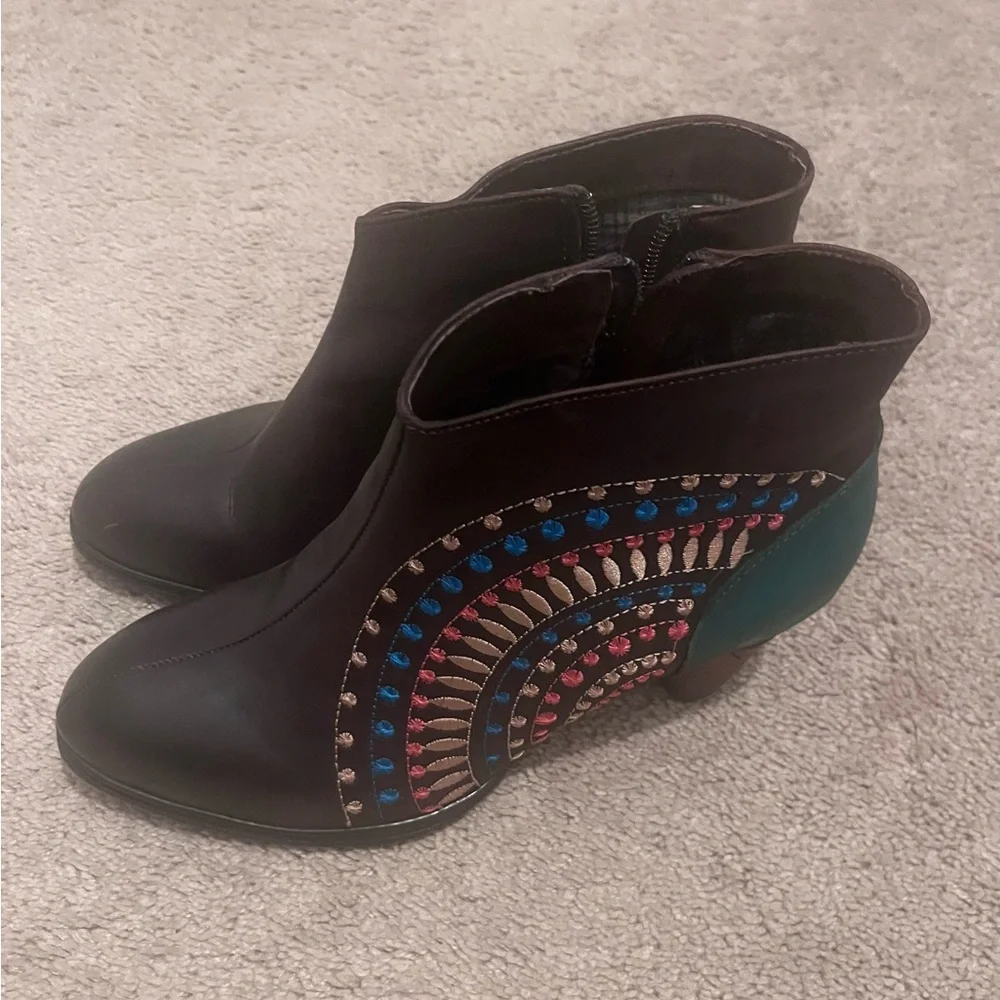 Colorful Embroidered Ankle Booties - Picture 2 of 8